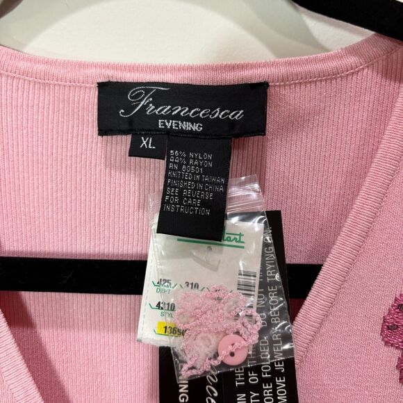 Y2K Francesca Evening Embroidered Cardigan Pink Floral sz XL Cottagecore Granny - Picture 5 of 10